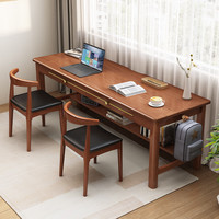 聚林鸟实木书桌双人学习桌简约家用卧室靠墙长条桌书房写字办公桌电脑桌 单桌+牛角椅*2 180*60*75cm