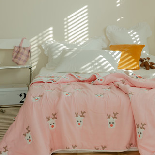 眠度十层纯棉毛巾被夏季毛毯午睡毯全棉双人空调被办公室单人午休毯 小鹿粉 120*150cm约2.9斤