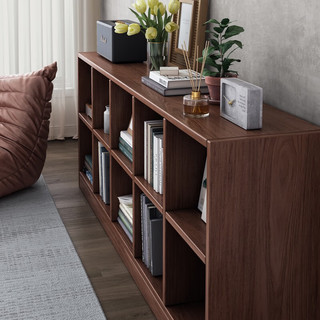 瑞象实木格子书柜落地置物架客厅自由组合多层储物收纳矮柜子家用书架 24×60cm-深色