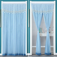 沐凡（mufan）门帘隔断帘不透人家用免打孔卧室卫生间蕾丝女生防蚊伸缩杆过道 满天星-蓝色 80*200cm