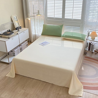曼克顿（MANKEDUN）isn简约韩系公主风水洗棉四件套时尚双拼纯色床单被套床上用品 抹茶绿+奶黄 四件套1.8m床适用-被套180*220cm