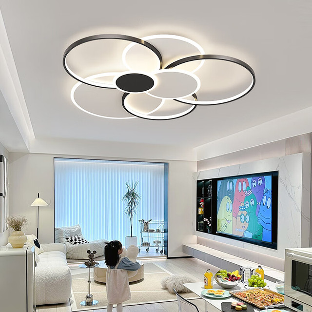 灯宴 客厅灯大灯吸顶灯led灯具套餐简约现代创意奶油风餐厅灯卧室灯饰 白+黑100cm包安