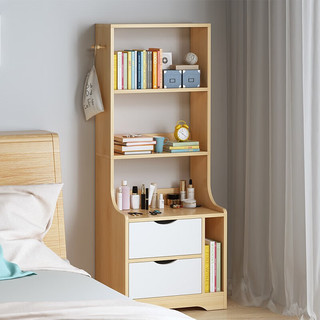 旻昱床头柜书架组合家用小型卧室床头柜子窄缝小书柜靠墙收纳置物架 暖白高147cm