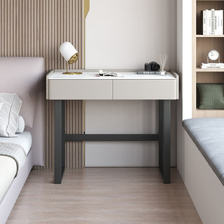 摩高空间 实木书桌意式轻奢岩板桌面储物抽屉卧室书房写字台-0.8米单桌子