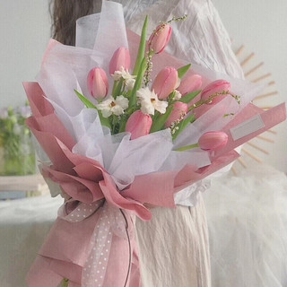 岚黛 鲜花同城配送199朵粉色郁金香花束生日礼物纪念送女友老婆石家庄