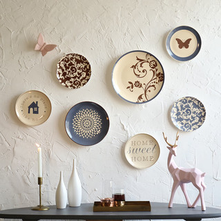 忆往昔 欧式创意简约墙壁墙上装饰品陶瓷挂盘餐厅墙面盘子壁饰挂饰咖啡厅 套餐三（7个）