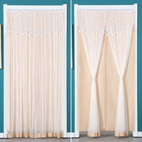 沐凡（mufan）门帘隔断帘不透人家用免打孔卧室卫生间蕾丝女生防蚊伸缩杆过道 满天星-米色 80*200cm