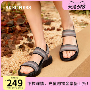 Skechers斯凯奇2023年夏新款轻便休闲凉鞋舒适柔软平底凉拖鞋外穿 黑色/多彩色/BKMT 38