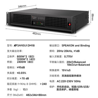 山水（SANSUI）纯后级功放 卡拉OK 功放机 家庭ktv音响套装 演艺功放 大功率 功放 DM18 2400W