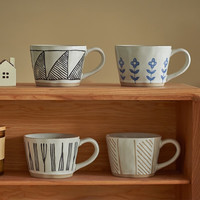 肆月家庭水杯套装客厅陶瓷马克杯咖啡杯水具套装一人一杯 日式粗陶杯丨4只装