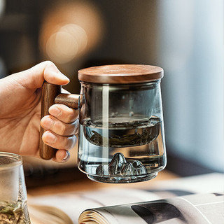 摩登主妇玻璃茶杯个人专用茶水分离杯办公室喝茶茶具杯子观山水杯 烟雨青山杯（烟灰） 规格见图二