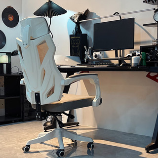 欧吉（OUJI）人体工学椅大学生宿舍电竞电脑椅舒适办公椅家用座椅久坐舒服椅子 灰色白框- 尼龙脚