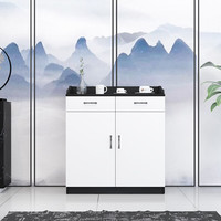 佐盛办公柜木质储物柜矮柜客厅餐边柜茶水柜黑+白色 双门双抽款