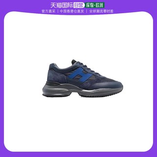 香港直邮Hogan男士运动鞋蓝色皮革侧徽标系带低帮舒适休闲透气