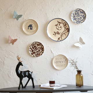 忆往昔欧式创意简约墙壁墙上装饰品陶瓷挂盘餐厅墙面盘子壁饰挂饰咖啡厅 套餐一（6个）