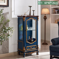 盛世锦木实木酒柜 电视机边柜装饰柜立柜 高展示柜子墙角柜 欧式风格家具 冰裂蓝色矮柜