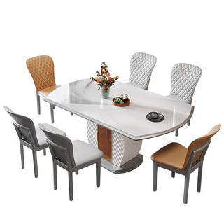 摩高空间岩板20233实木餐桌椅现代简约吃饭桌子家用圆桌 单椅子