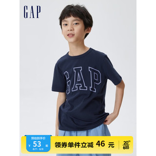 Gap男童夏季2023新款LOGO纯棉运动短袖T恤559880儿童装亲子装上衣 海军蓝 110cm(XS)