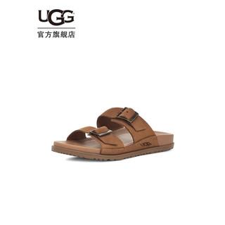 UGG 2022夏季男士新款凉鞋金属搭扣款经典纯色平底拖鞋 1124901 CHE  栗色 40