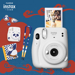 INSTAX 富士instax立拍立得 一次成像相机 mini11 冰晶白（含功夫熊猫配件盒）