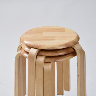爱必居凳子实木可叠放圆凳简约换鞋凳家用餐椅子高脚凳 原木色