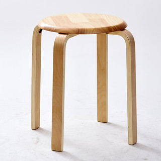 爱必居凳子实木可叠放圆凳简约换鞋凳家用餐椅子高脚凳 原木色