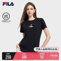 FILA 斐乐 女子短袖T恤衫2023夏季新款丝柔棉兔子刺绣多彩运动上衣