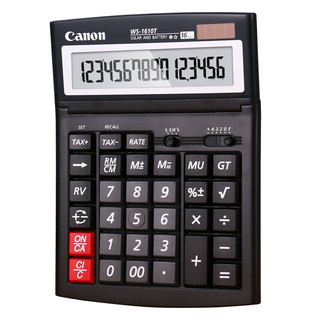 佳能Canon WS-1610T 16位商务财务办公计算器太阳能双电源财务办公台式大号计算器 WS-1610T（纽扣电池*1螺丝刀*1中性笔*