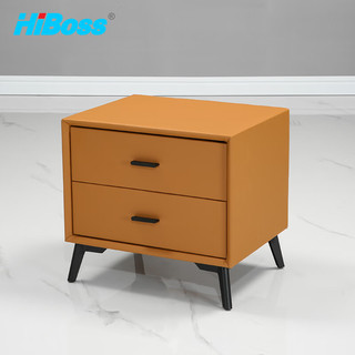 HiBoss床头柜科技布储物柜简约床边柜卧室家具柜带两抽黄色
