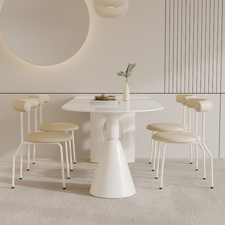 陈大侠 奶油风岩板餐桌现代简约长方形岛台餐桌椅组合家用小户型饭桌子 岩板餐桌1.4*0.8m+6椅