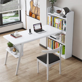 中伟（ZHONGWEI）家用实木书桌写字台学习桌书架书柜一体电脑桌办公桌 1.0M原木色