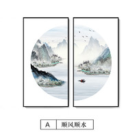 添富贵茶室挂画新中式背景墙装饰画中国风客厅餐厅饭店玄关禅意水墨壁画 A-顺风顺水 40*80*2 耀沙金铝合金框