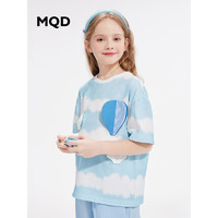 MQD 马骑顿 女童纯棉立体云朵卡通条纹短袖T恤 冰淇淋粉/天空蓝