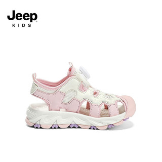 Jeep儿童凉鞋包头休闲鞋夏季2023新款软底防滑旋钮扣男女童运动沙滩鞋 绚丽粉 30码 鞋内长约19.2cm