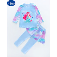 Disney 迪士尼 2022新款儿童泳衣女童长袖长裤中小童分体防·晒速干游泳衣温泉泳 天蓝色 2XL