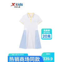 特步（XTEP）童装女童连衣裙2023年夏季新款女童公主裙运动裙 珍珠白/冰河蓝 130cm