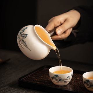 瓷牌茗茶具（cipaiming teaset）羊脂玉陶瓷公道杯德化白瓷家用简约公杯侧把分茶器茶具配件单个 羊脂玉瓷《山川》侧把公道杯