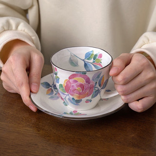 美浓烧 Mino Yaki） 红颜花语咖啡杯碟套装日式小下午茶杯日本进口 山茶