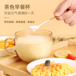 BAIJIE 拜杰 早餐杯燕麦杯玻璃碗茶色玻璃杯子牛奶杯马克杯水杯带勺子450ML