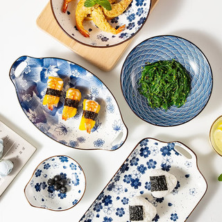 美厨（MAXCOOK）日式和风釉下彩陶瓷盘 菜盘餐盘陶瓷餐具 12寸双耳陶瓷方盘 MCTC1796