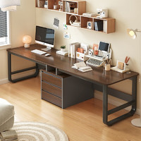人文成家电脑桌台式家用双人办公书桌学习桌简约卧室写字桌子电脑桌椅一套 黑橡木色240CM单桌
