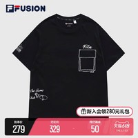 FILA 斐乐 FUSION斐乐潮牌男短袖T恤2023夏季新款口袋印花半袖休闲上衣