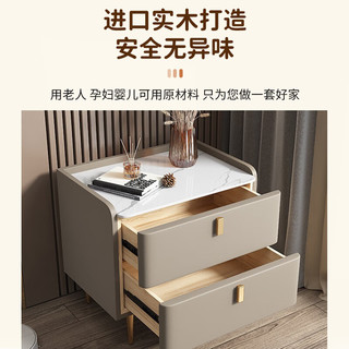 中伟（ZHONGWEI）实木床头柜轻奢收纳柜高级床边柜子卧室三抽皮质斗柜储物家具-328