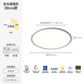 鹿家良品（LUUGAA）超薄全光谱护眼吸顶灯现代简约客厅卧室灯书房儿童房灯中山灯具 全光谱30cm三色光26W