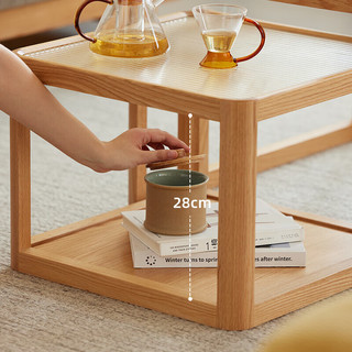原始原素 实木茶几现代简约橡木家具小户型大小组合玻璃茶台大+小JD2593