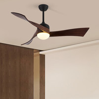 明灯汇大风力实木吊扇灯北欧家用客厅无灯商用复古餐厅变频一体电風扇燈 52-664A白色+无灯遥控