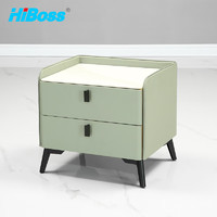 HiBoss 床头柜意式极简储物皮艺床头柜浅灰色储物柜科技布柜子带两抽屉科