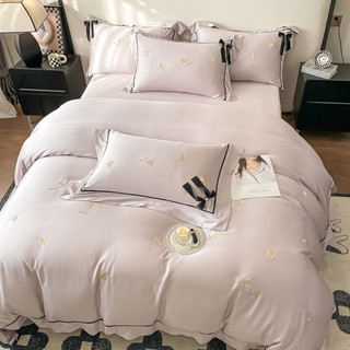 俾斯诺斯（BESNOS）天丝四件套轻奢感床单被套罩南通家纺白色床上用品法式公主风 浪漫紫 1.5m床单款四件套