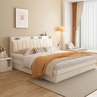 木月床智能储物床北欧简约奶油风1.5米床主卧双人床高箱床+床垫