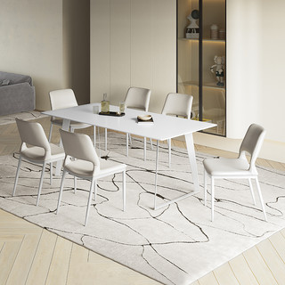 米象家居 2023新款纯白岩板餐桌奶油风餐桌椅客厅家用极简歺餐桌